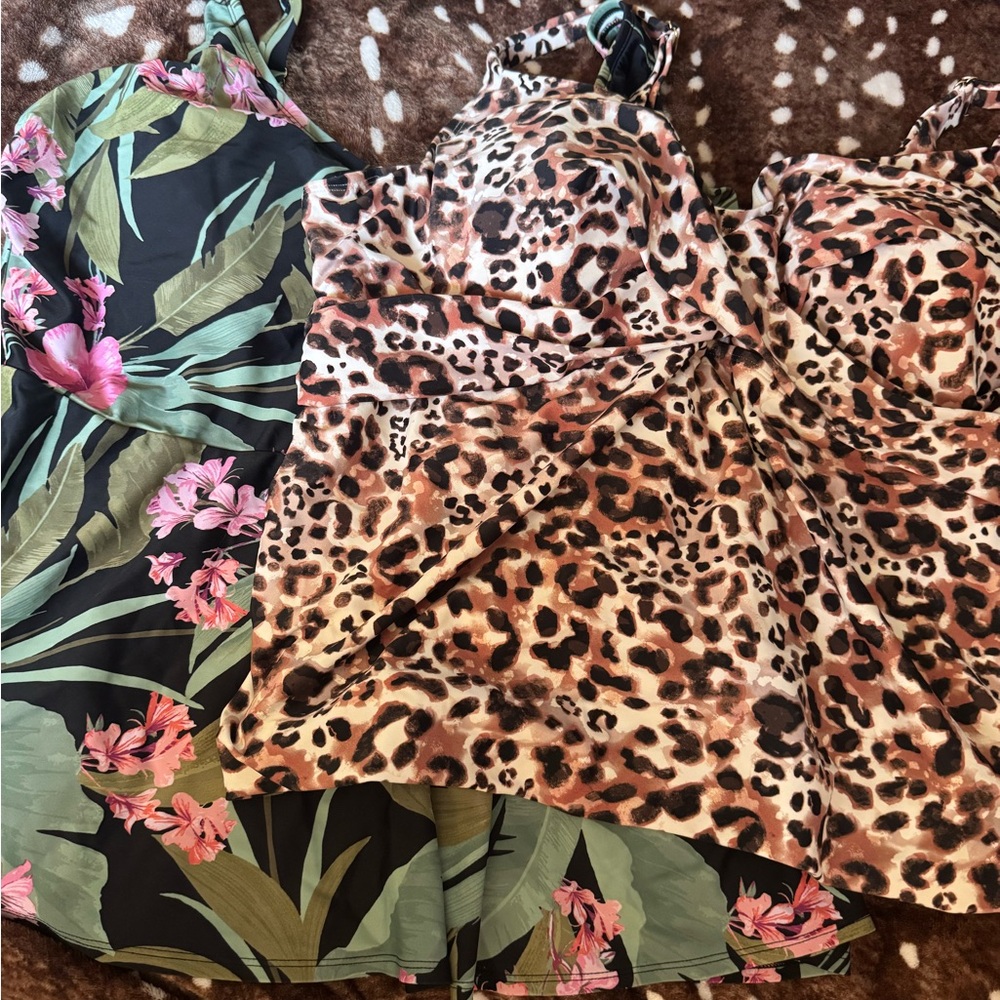 Two Plus Size Swim Tops - Floral, Leopard